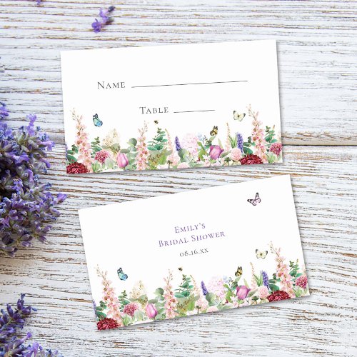 Casual Elegant Floral  Butterflies Bridal Shower Place Card