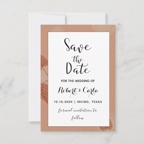Casual Fall Leaves Pattern Autumn Wedding Brown Save The Date