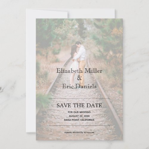 Casual Faux Vellum Engagement Photo Save The Date