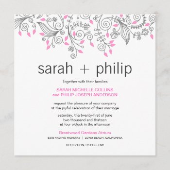 Casual Floral Fancy Swirls Wedding Invitations by weddingtrendy at Zazzle
