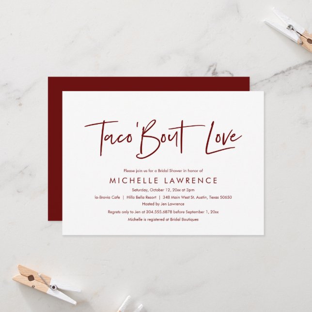 Casual, fun and playful Bridal Shower Taco Party Invitation (Front/Back In Situ)