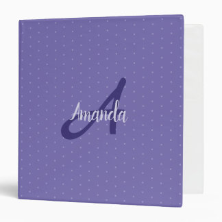 Casual Girly Blue Purple Dots Monogram 3 Ring Binder