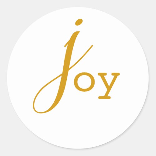 Casual Gold and White Joy Round Sticker