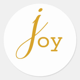 Casual Gold and White Joy Round Sticker