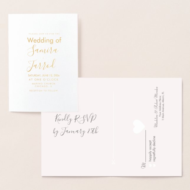 Casual Gold Minimal Heart Rsvp and Wedding Card (Display)