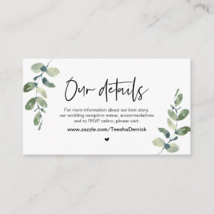 Casual Greenery, Black font, Our Wedding Details Enclosure Card
