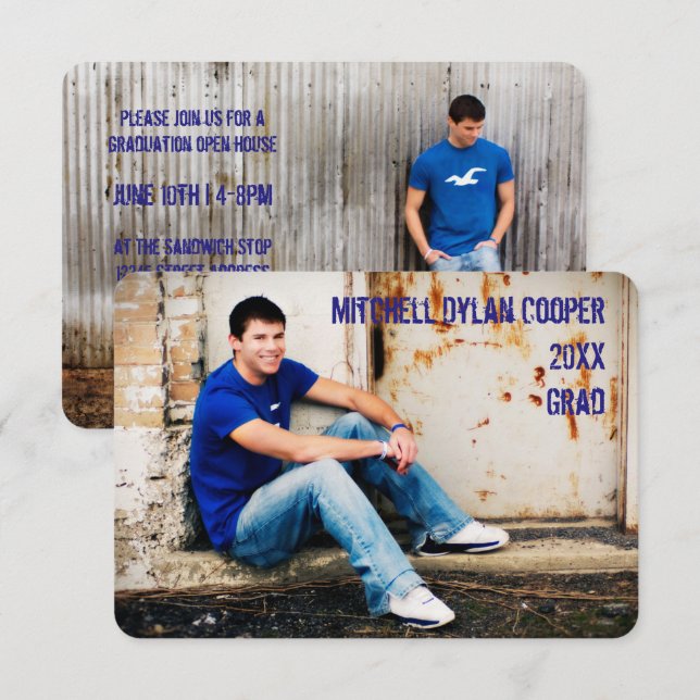 Casual Grunge - 3x5 Graduation Announcement (Front/Back)