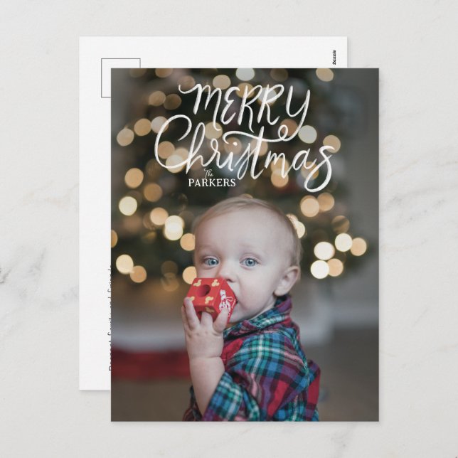 Casual Hand Lettered Merry Christmas Postcard (Front/Back)