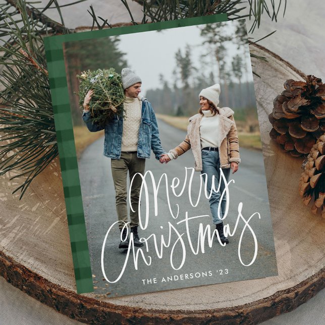 Casual Hand-Lettered Script Merry Christmas Photo Holiday Card (Creator Uploaded)