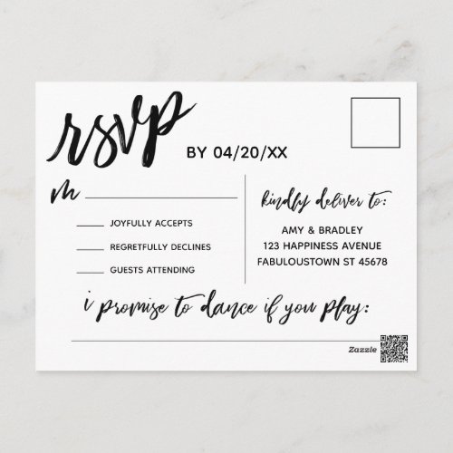 Casual Handwriting Black White RSVP Song Request Postcard
