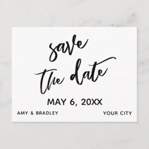 Casual Handwriting Black White Wedding Typography Announcement Postcard
