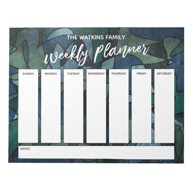 Casual Handwriting Blue Green Weekly Planner Notepad (Front)