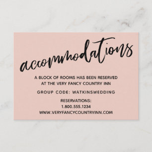 Casual Handwriting Blush Wedding Accommodations Enclosure Card