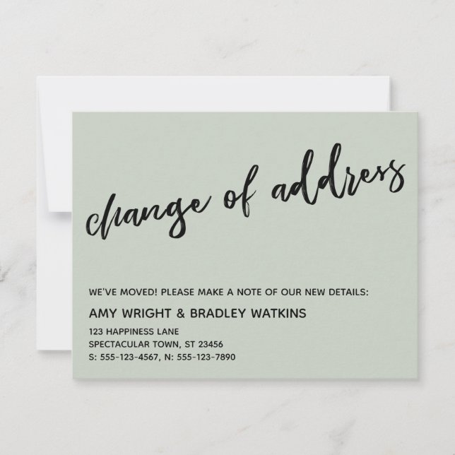 Casual Handwriting Change of Address Sage Green Note Card (Front)