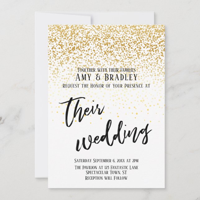 Casual Handwriting Confetti Typography Wedding Invitation (Front)
