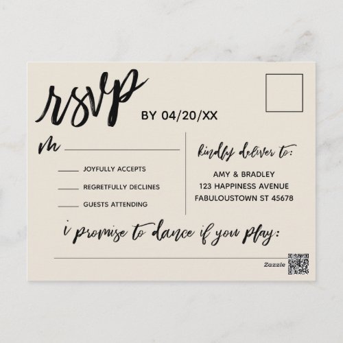 Casual Handwriting Cream RSVP Song Request Postcard