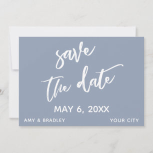 Casual Handwriting Dusty Blue Wedding Typography Save The Date