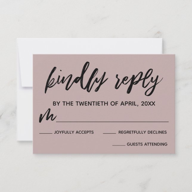 Casual Handwriting Dusty Rose Pink Wedding RSVP (Front)