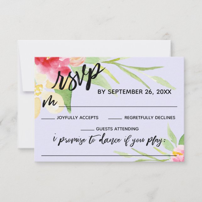 Casual Handwriting Flowers Lavender Song Request RSVP Card (Front)