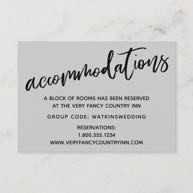 Casual Handwriting Gray Wedding Accommodations Enclosure Card (Front)
