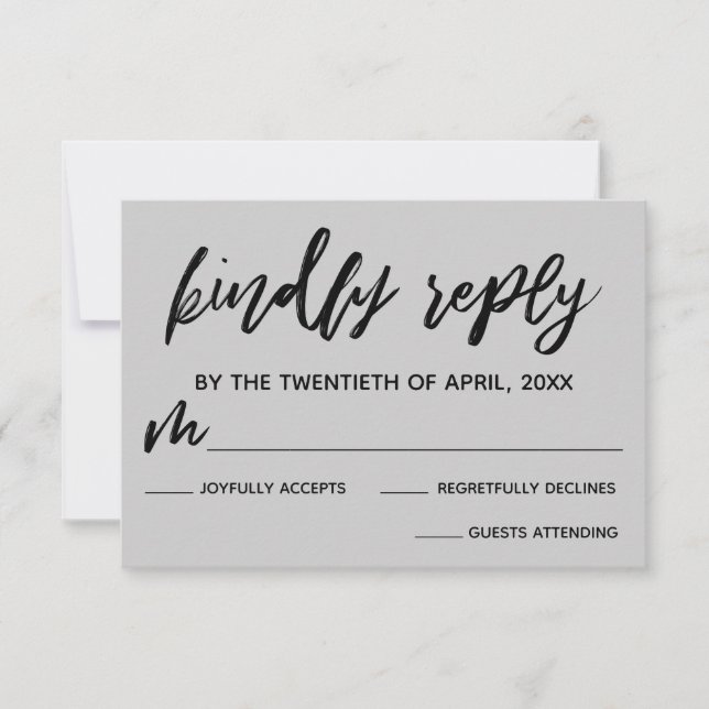 Casual Handwriting Light Gray Wedding RSVP Card (Front)
