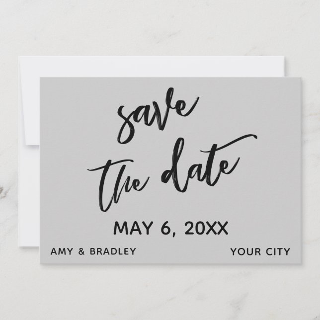 Casual Handwriting Light Gray Wedding Typography Save The Date (Front)