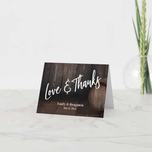 Casual Handwriting Love  Thanks Wooden Barrel Thank You Card