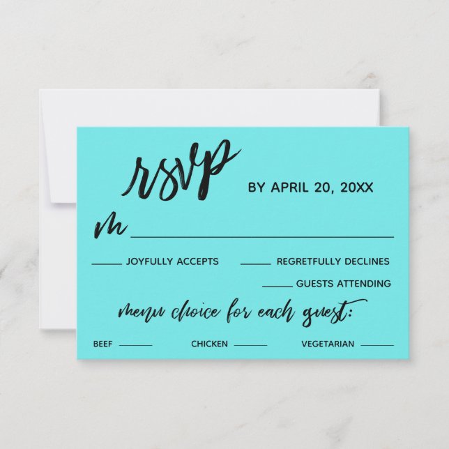 Casual Handwriting Menu Choice Aqua RSVP (Front)
