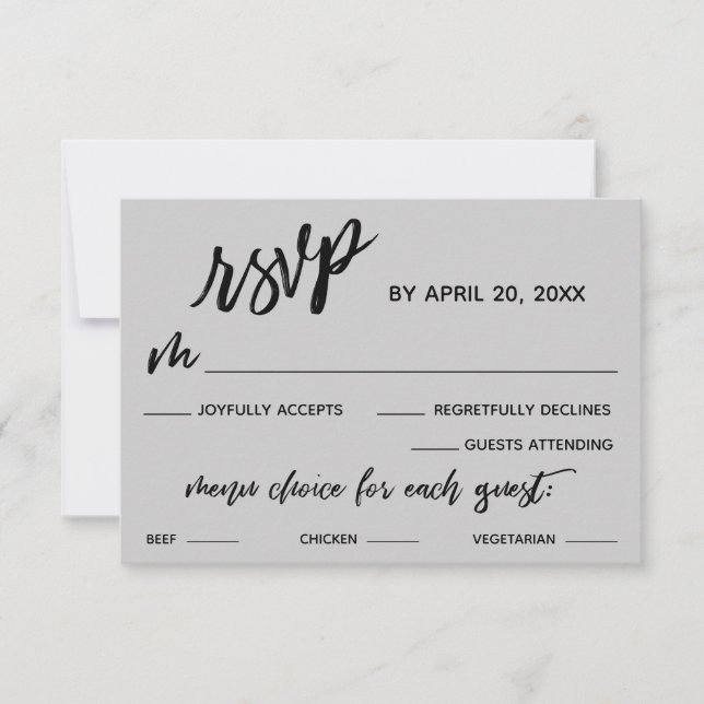Casual Handwriting Menu Choice Light Gray RSVP (Front)