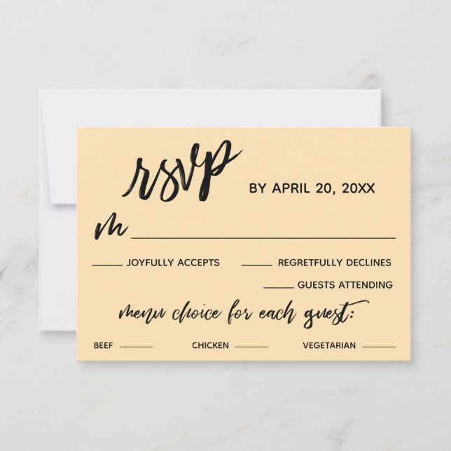 Casual Handwriting Menu Choice Pale Peach RSVP (Front)