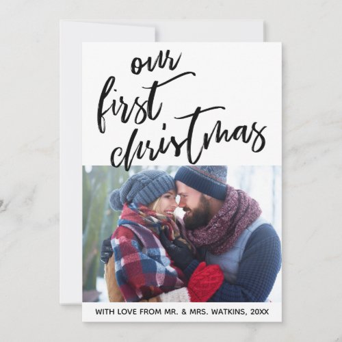 Casual Handwriting Our First Christmas Photo Holiday Card