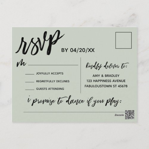 Casual Handwriting Sage Green RSVP Song Request Postcard