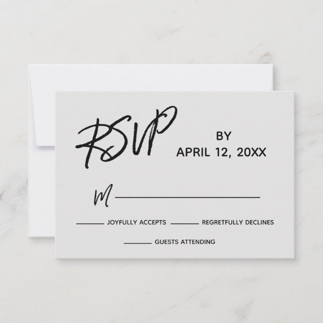 Casual Handwriting Script Gray Wedding RSVP Card (Front)