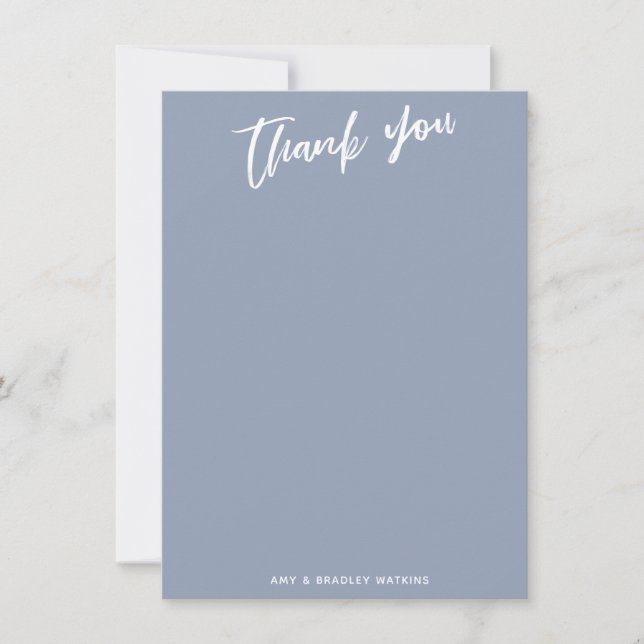Casual Handwriting Simple Typography Dusty Blue Thank You Card (Front)