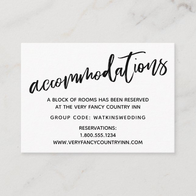 Casual Handwriting, Simple Wedding Accommodations Enclosure Card (Front)