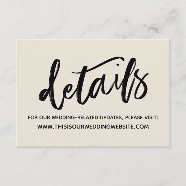 Casual Handwriting Simple Wedding Details Cream Enclosure Card (Front)