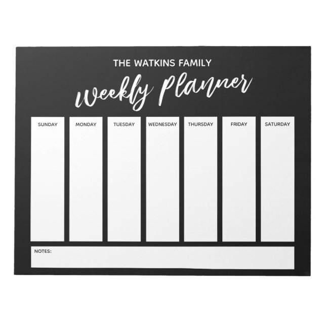 Casual Handwriting Simple Weekly Planner, Black Notepad (Front)