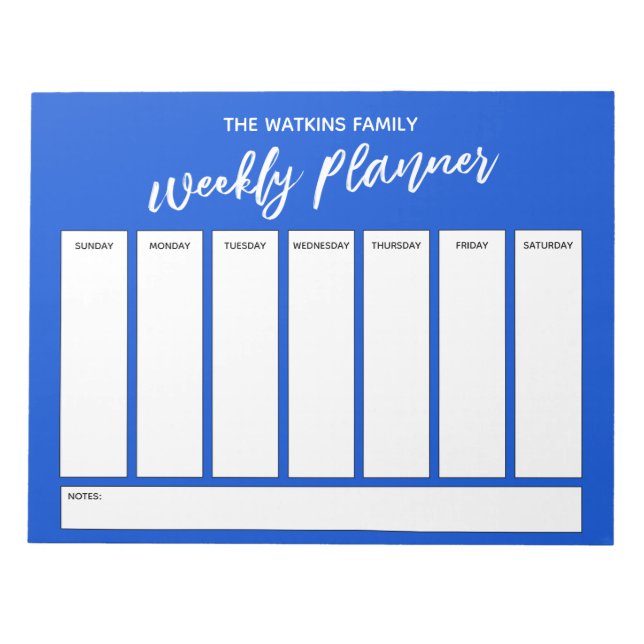 Casual Handwriting Simple Weekly Planner, Blue Notepad (Front)