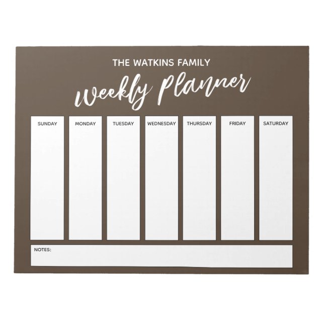Casual Handwriting, Simple Weekly Planner Brown Notepad (Front)