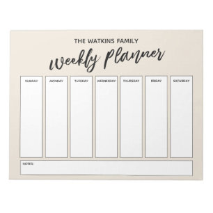 Casual Handwriting Simple Weekly Planner, Cream Notepad
