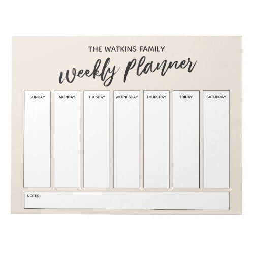 Casual Handwriting Simple Weekly Planner Cream Notepad