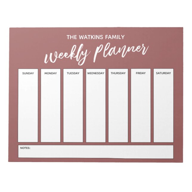 Casual Handwriting, Simple Weekly Planner Marsala Notepad (Front)
