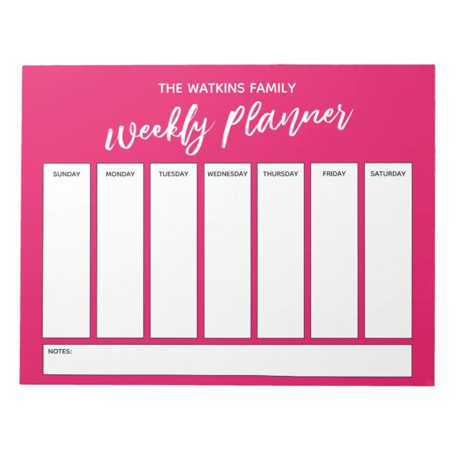 Casual Handwriting Simple Weekly Planner Raspberry Notepad (Front)