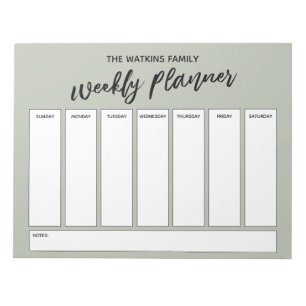 Casual Handwriting Simple Weekly Planner, Sage Notepad
