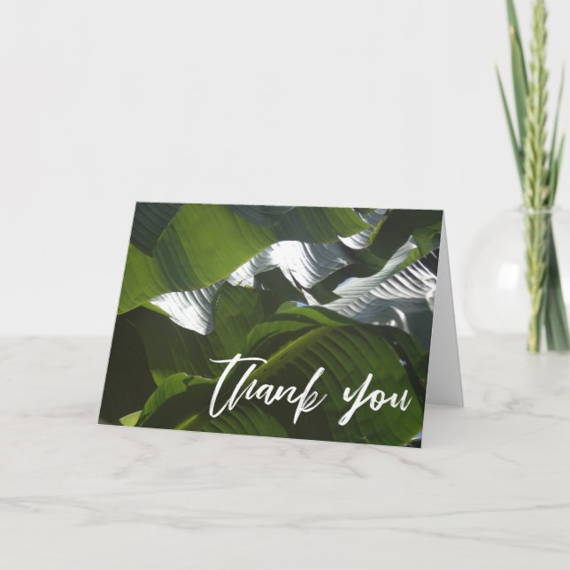 Casual Handwriting Thank You, Banana Leaves Photo Card (Front)