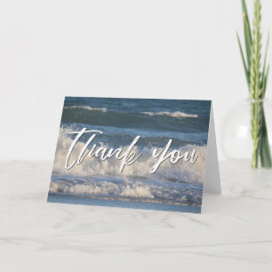 Casual Handwriting Thank You Crashing Ocean Waves Card