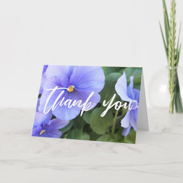 Casual Handwriting Thank You on Purple Pansies Card (Front)