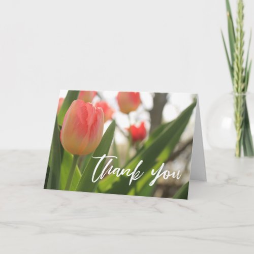 Casual Handwriting Thank You Pink Tulips Card