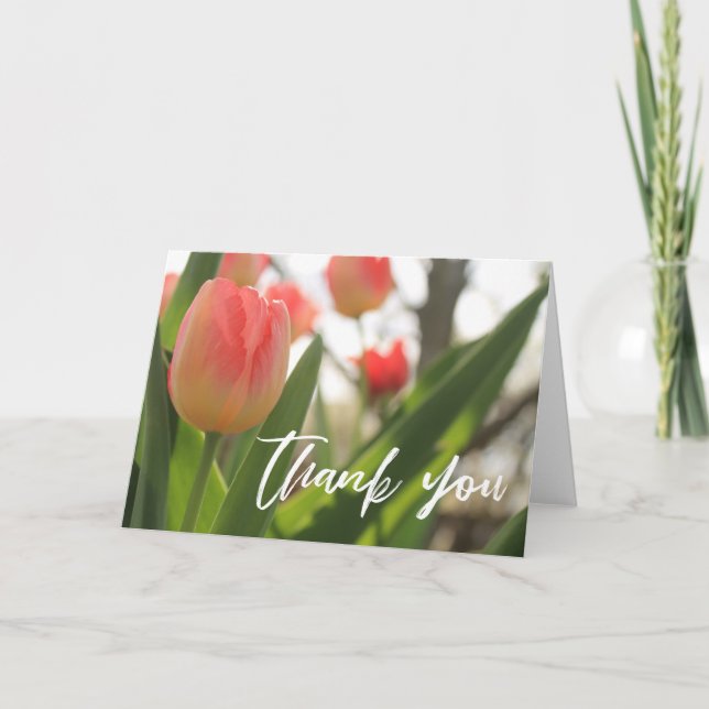 Casual Handwriting Thank You Pink Tulips Card (Front)