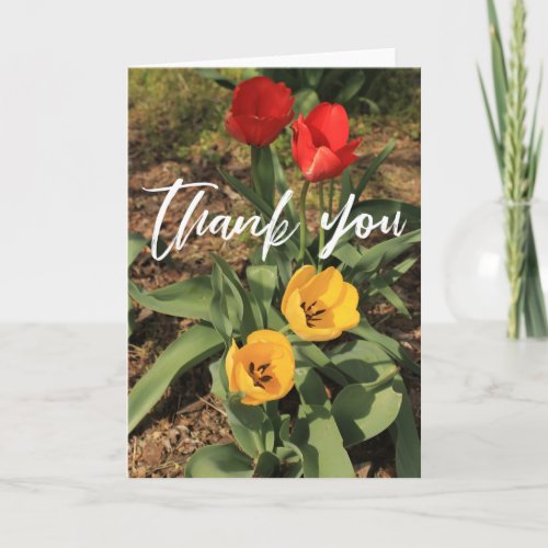 Casual Handwriting Thank You Red  Yellow Tulips Card